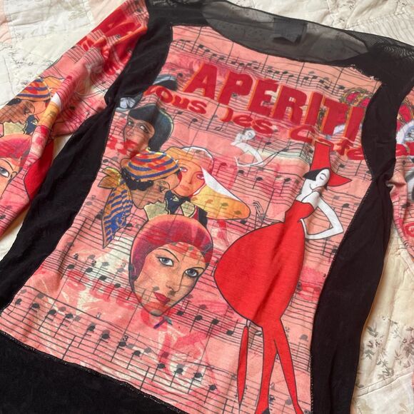 clio rare y2k half solid half mesh top with pink graphic - Picture 5 of 8